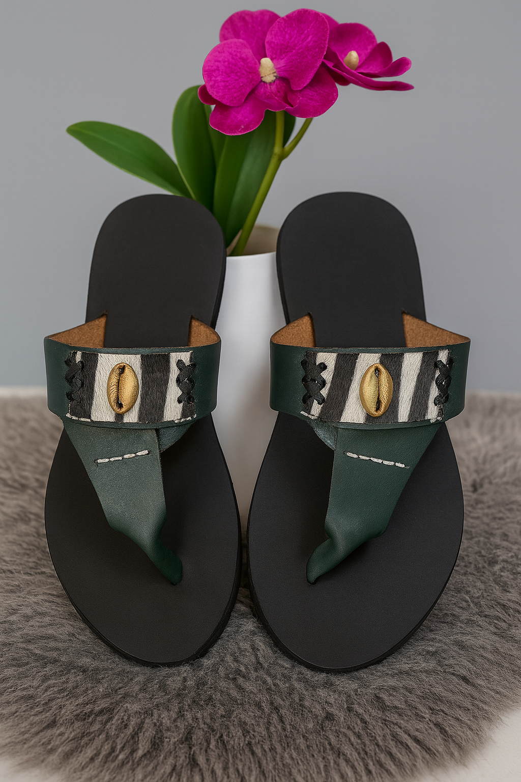 Black Leather Zebra Sandals