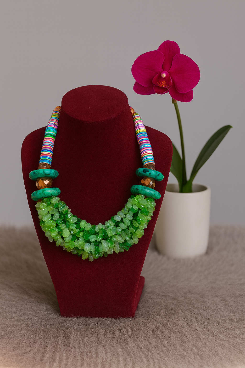 Vibrant Green Beaded Necklace