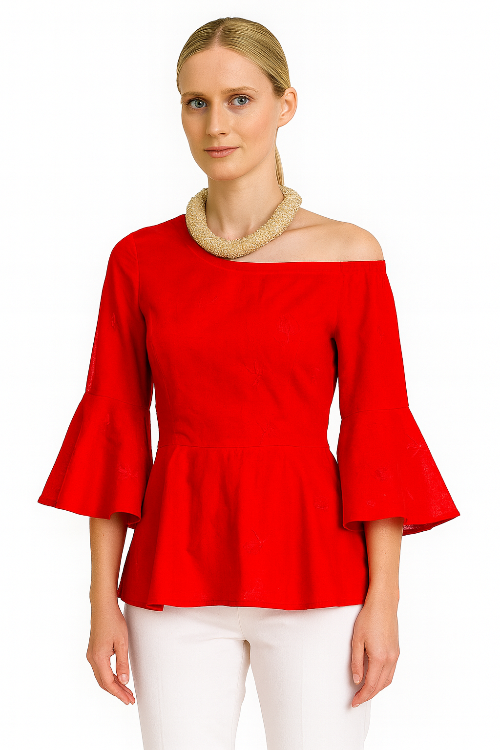Scarlet Elegance Off-Shoulder Top