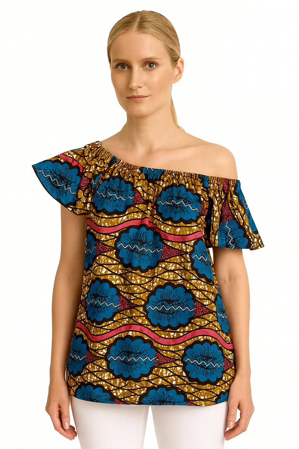 One-Shoulder Ankara Print Top