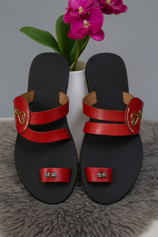 African Handmade Red Leather Sandals