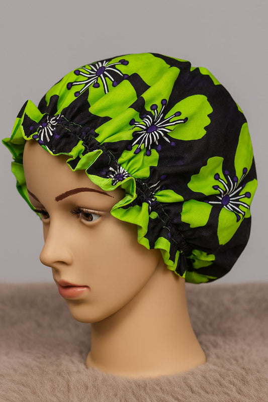 Green Floral Satin Bonnet