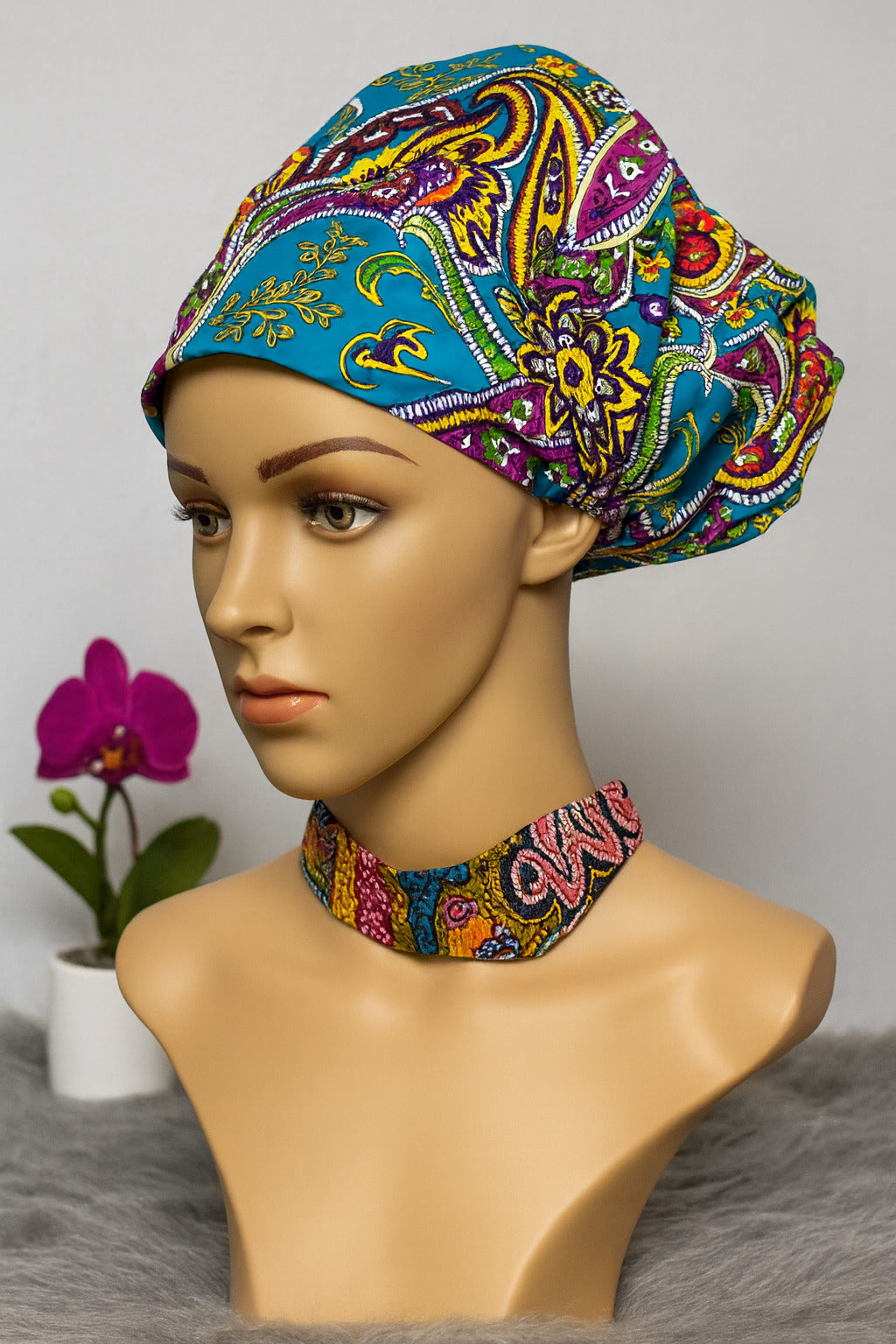 Teal Multicolor Paisley Bonnet