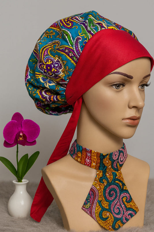 Red & Teal Ankara Tie Headwrap Set