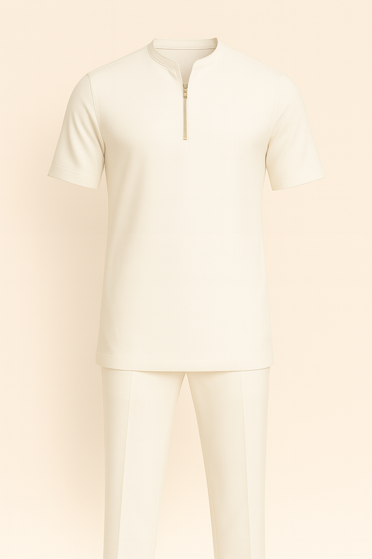 Ivory Zip-Collar Kaftan Set