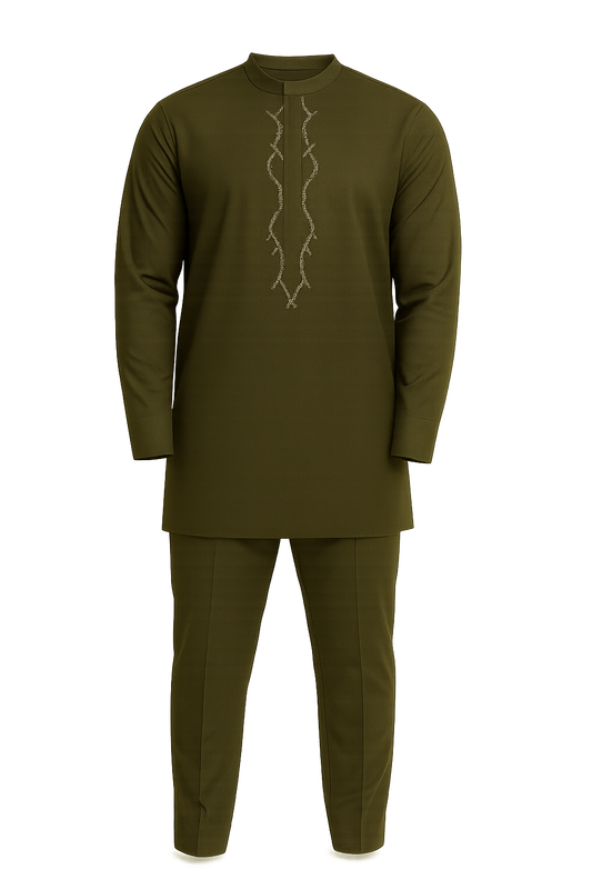Olive Prestige Embroidered Kaftan Set