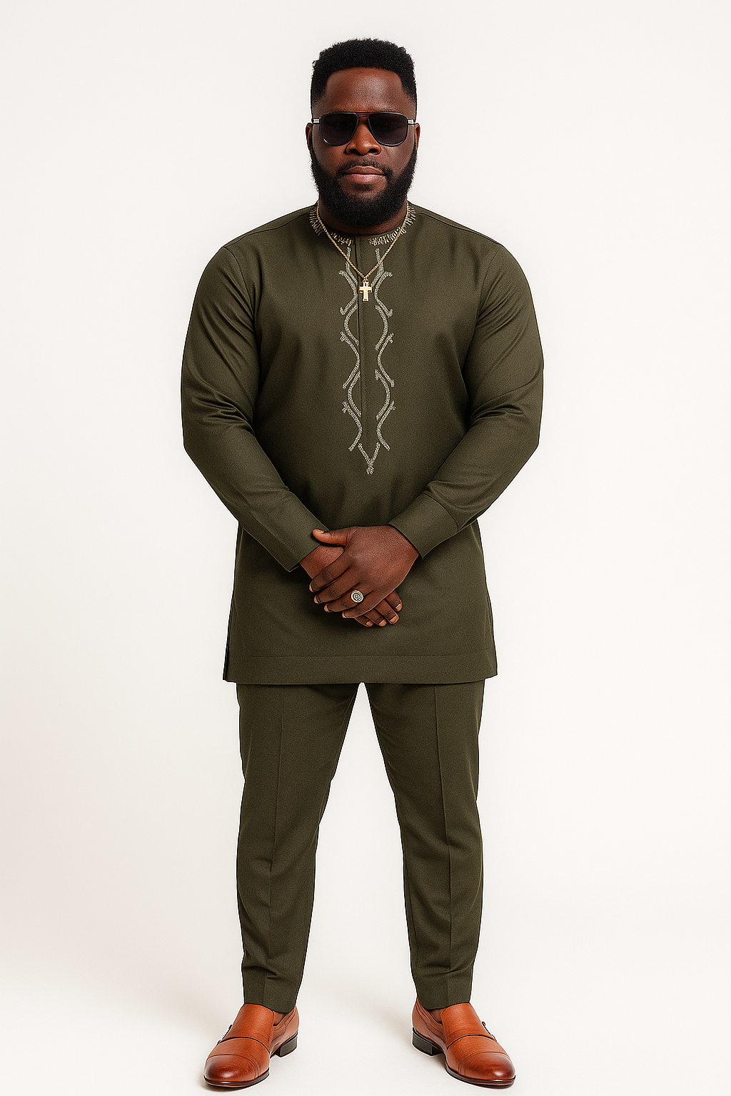 Olive Prestige Embroidered Kaftan Set