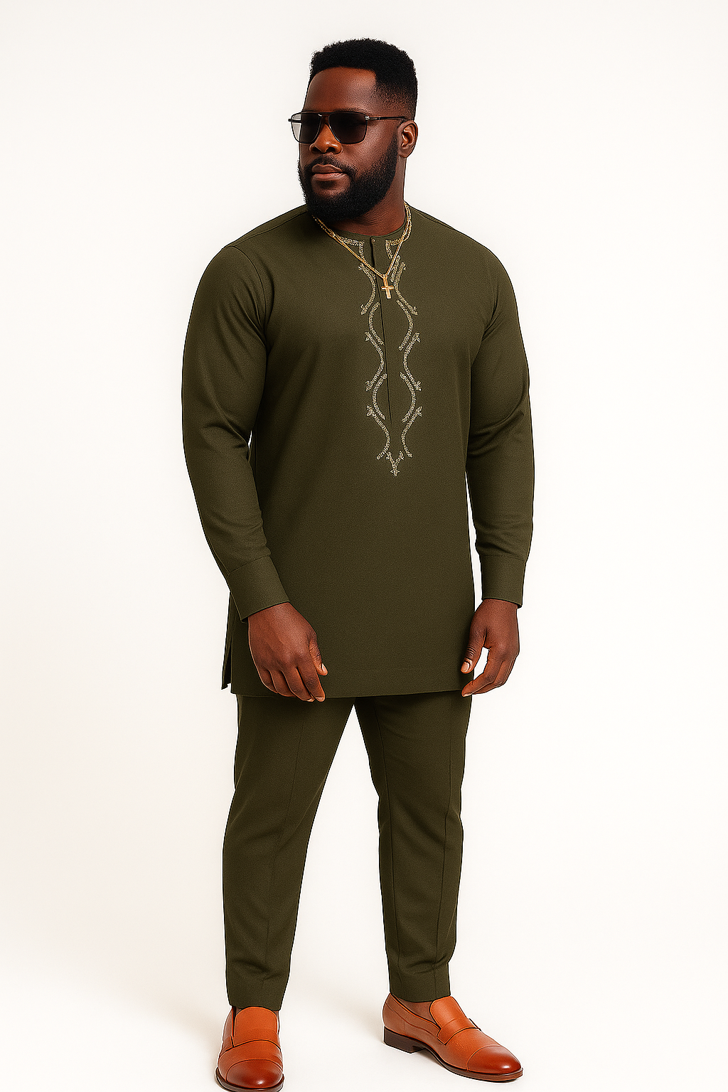Olive Prestige Embroidered Kaftan Set