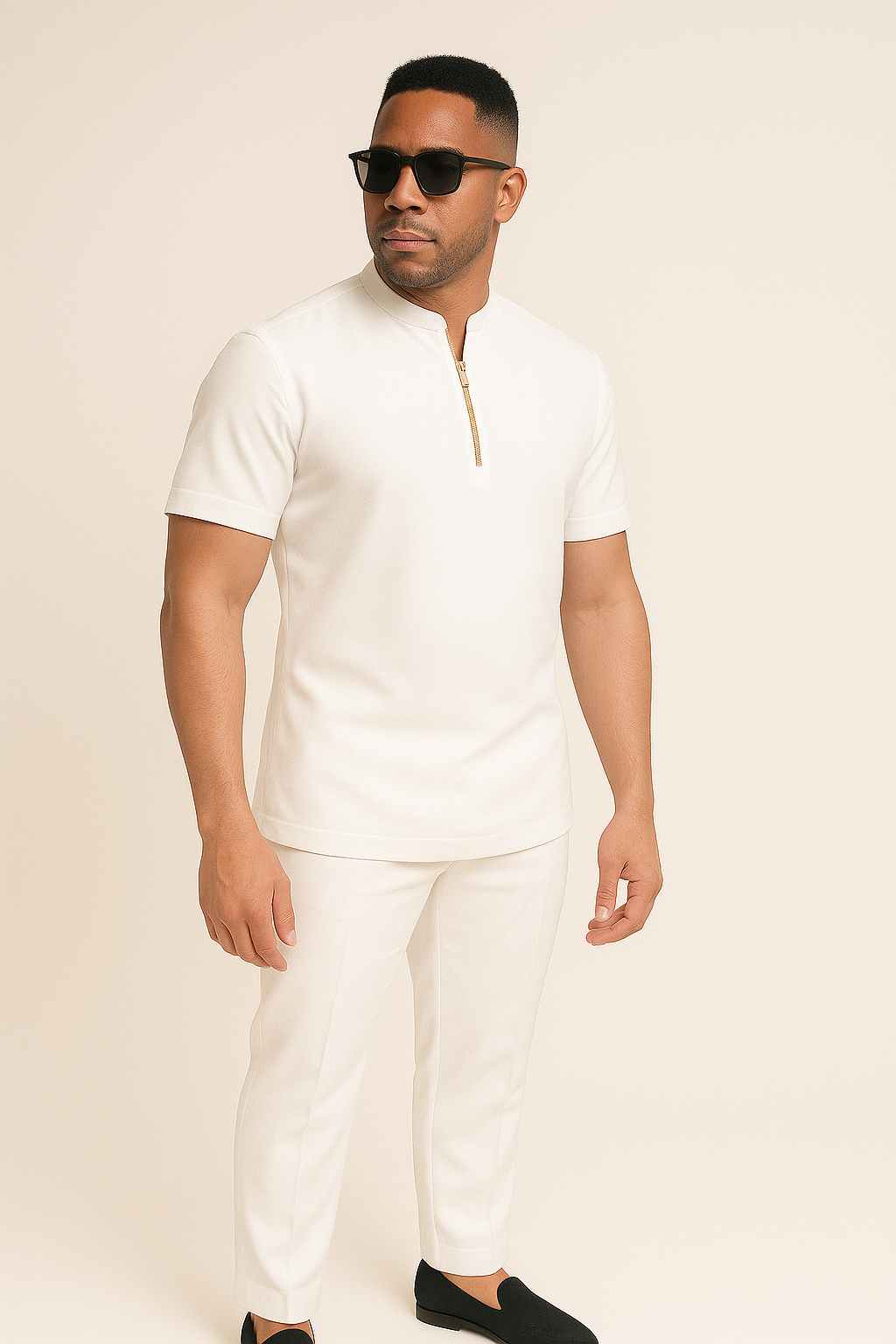 Ivory Zip-Collar Kaftan Set